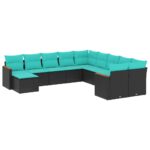 vidaXL 11-dielna záhradná súprava pohoviek s vankúšmi, čierna, polyratan