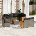 vidaXL 9-dielna záhradná súprava pohoviek s vankúšmi, sivá, polyratan