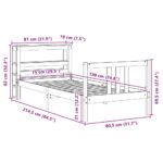 vidaXL Posteľný rám s čelom biely 75x190 cm borovicový masív – Obrázok 12