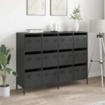 vidaXL Komoda čierna 135x39x103,5 cm, oceľ valcovaná za studena – Obrázok 3