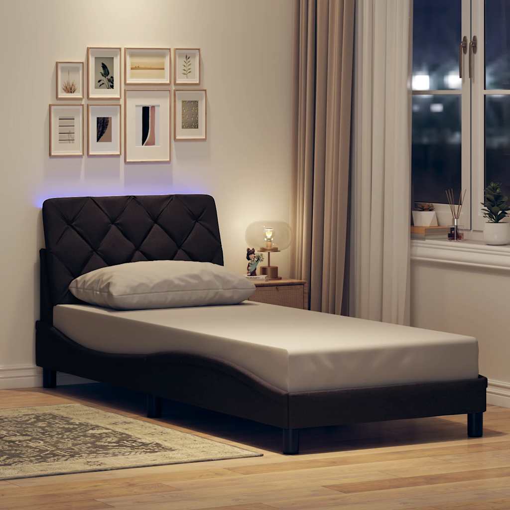 3310632_1.jpg vidaXL Rám postele s LED osvetlením bez matraca, tmavohnedý, 80x200 cm, látkový – Obrázok 1
