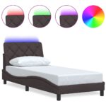 vidaXL Rám postele s LED osvetlením bez matraca, tmavohnedý, 80x200 cm, látkový – Obrázok 2
