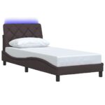 vidaXL Rám postele s LED osvetlením bez matraca, tmavohnedý, 80x200 cm, látkový – Obrázok 3