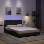 vidaXL Rám postele s LED osvetlením bez matraca, tmavohnedý 140x190 cm, látkový