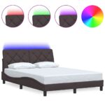 vidaXL Rám postele s LED osvetlením bez matraca, tmavohnedý 140x190 cm, látkový – Obrázok 2