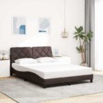 vidaXL Rám postele s LED osvetlením bez matraca, tmavohnedý 140x190 cm, látkový – Obrázok 4