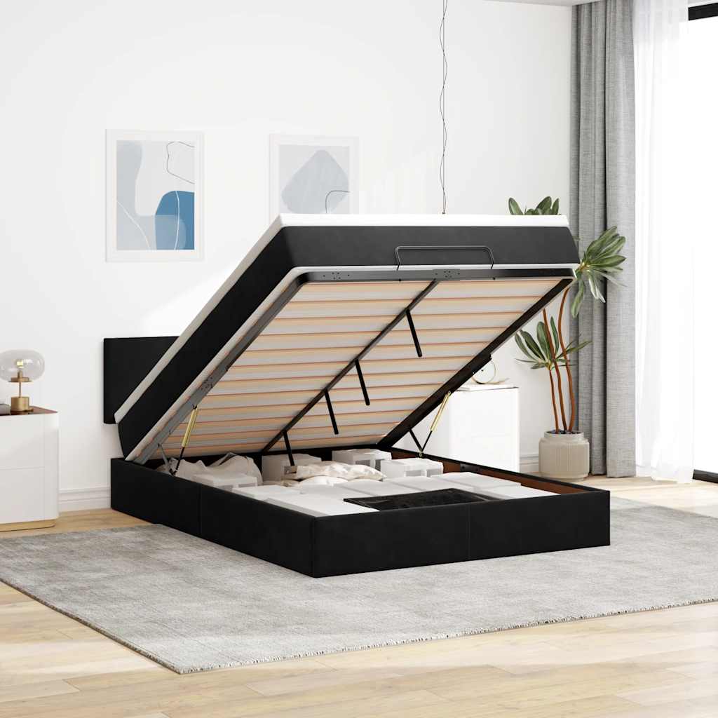 3311707_1.jpg vidaXL Podnožka s matracom, čierna 140x200 cm, zamat – Obrázok 1