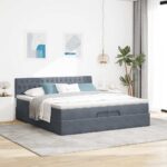 vidaXL Podnožka s matracom, tmavosivá, 200x200 cm, zamat – Obrázok 3