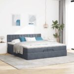 vidaXL Podnožka s matracom, tmavosivá, 200x200 cm, zamat – Obrázok 3