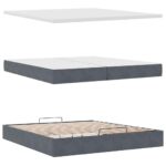vidaXL Podnožka s matracom, tmavosivá, 200x200 cm, zamat – Obrázok 8