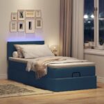 vidaXL Podložná posteľ s matracom a LED diódami modrá 80x200 cm, látková – Obrázok 3