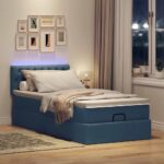 vidaXL Podložná posteľ s matracom a LED diódami modrá 80x200 cm, látková – Obrázok 3