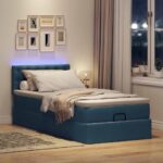 vidaXL Podložná posteľ s matracom a LED diódami modrá 80x200 cm, látková – Obrázok 3