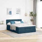 vidaXL Podsedák s matracom a LED diódami, tmavomodrý, 140x200 cm, zamat – Obrázok 4