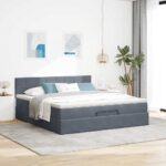 vidaXL Podsedák s matracom a LED diódami, tmavosivý, 160x200 cm, zamat – Obrázok 4
