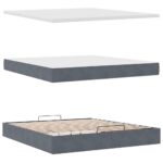 vidaXL Podsedák s matracom a LED diódami, tmavosivý, 160x200 cm, zamat – Obrázok 7