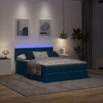 vidaXL Podsedák s matracom a LED diódami, tmavomodrý, 140x200 cm, zamat – Obrázok 3