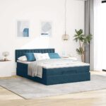 vidaXL Podsedák s matracom a LED diódami, tmavomodrý, 140x200 cm, zamat – Obrázok 4