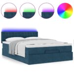 vidaXL Podsedák s matracom a LED diódami, tmavomodrý, 140x200 cm, zamat – Obrázok 5
