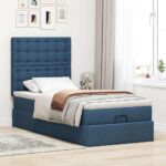 vidaXL Podnožka s matracom modrá 80x200 cm látková – Obrázok 3