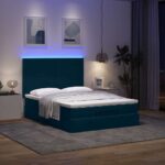 vidaXL Podsedák s matracmi a LED diódami, tmavomodrý, 140x200 cm, zamat – Obrázok 3