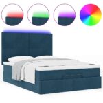 vidaXL Podsedák s matracmi a LED diódami, tmavomodrý, 140x200 cm, zamat – Obrázok 5
