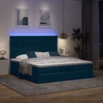 vidaXL Podsedák s matracmi a LED diódami, tmavomodrý, 200x200 cm, zamat – Obrázok 3