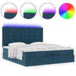 vidaXL Podsedák s matracmi a LED diódami, tmavomodrý, 200x200 cm, zamat – Obrázok 5