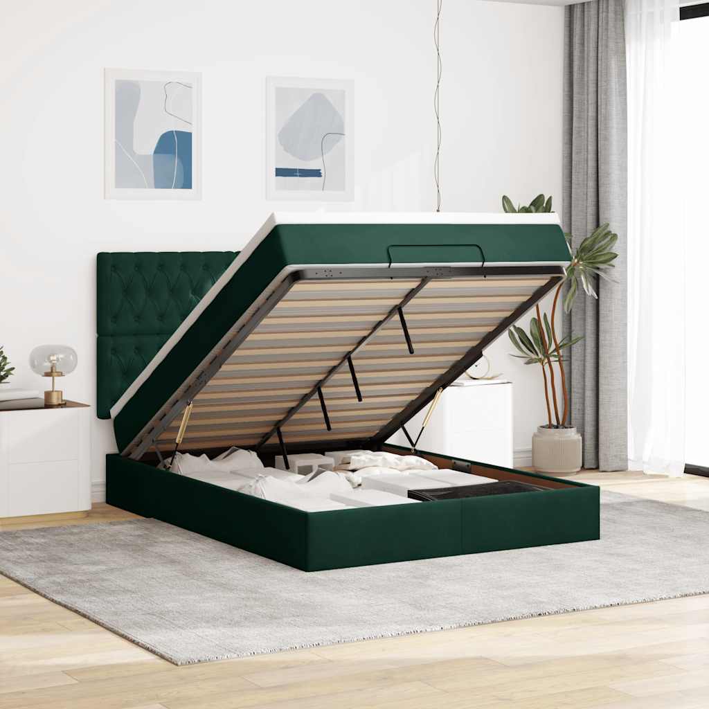 3314393_1.jpg vidaXL Podnožka s matracmi a LED diódami, tmavozelená, 140x190 cm, zamat – Obrázok 1
