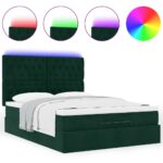 vidaXL Podnožka s matracmi a LED diódami, tmavozelená, 140x190 cm, zamat – Obrázok 5