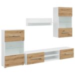 vidaXL 5-dielne TV skrinky s LED osvetlením, dubové drevo remeselníckeho spracovania – Obrázok 2