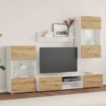 vidaXL 5-dielne TV skrinky s LED osvetlením, dubové drevo remeselníckeho spracovania – Obrázok 3
