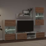 vidaXL 5-dielne TV skrinky s LED osvetlením, dubové drevo remeselníckeho spracovania – Obrázok 4