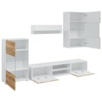 vidaXL 5-dielne TV skrinky s LED osvetlením, dubové drevo remeselníckeho spracovania – Obrázok 6