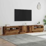 vidaXL TV skrinka s LED svetlami, staré drevo, 260x35x40 cm, umelé drevo – Obrázok 4