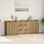 vidaXL Príborníky 3 ks, remeselnícky dub 60x30x70 cm, umelé drevo – Obrázok 3