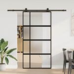 vidaXL Posuvné dvere so sadou kovania 102,5x205 cm tvrdené sklo a hliník – Obrázok 2
