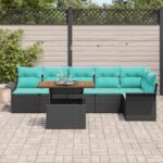 vidaXL Súprava záhradných pohoviek 7 pcs Čierna a modrá polyratan – Obrázok 3
