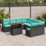 vidaXL Záhradný jedálenský set s vankúšom 9 pcs Čierna a Modrozelená – Obrázok 3