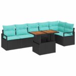vidaXL Záhradný jedálenský set s vankúšom 7 pcs Čierna a Modrozelená – Obrázok 2