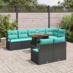 vidaXL Záhradný jedálenský set s vankúšom 9 pcs Čierna a Modrozelená – Obrázok 3