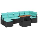 vidaXL Záhradný jedálenský set s vankúšom 8 pcs Čierna a Modrozelená – Obrázok 2