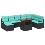 vidaXL Záhradný jedálenský set s vankúšom 9 pcs Čierna a Modrozelená – Obrázok 2