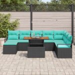 vidaXL Záhradný jedálenský set s vankúšom 9 pcs Čierna a Modrozelená – Obrázok 3