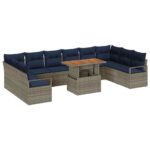 vidaXL Záhradný jedálenský set 11 pcs Šedá a námornícka modrá – Obrázok 2
