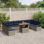 vidaXL Záhradný jedálenský set 11 pcs Šedá a námornícka modrá – Obrázok 3