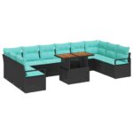 vidaXL Záhradný jedálenský set s vankúšom 11 pcs Čierna a Modrozelená – Obrázok 2