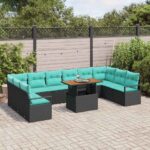vidaXL Záhradný jedálenský set s vankúšom 11 pcs Čierna a Modrozelená – Obrázok 3