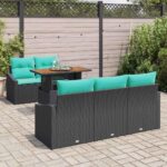 vidaXL Záhradný jedálenský set s vankúšom 6 pcs Čierna a Modrozelená – Obrázok 3