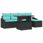 vidaXL Záhradný jedálenský set s vankúšom 6 pcs Čierna a Modrozelená – Obrázok 2